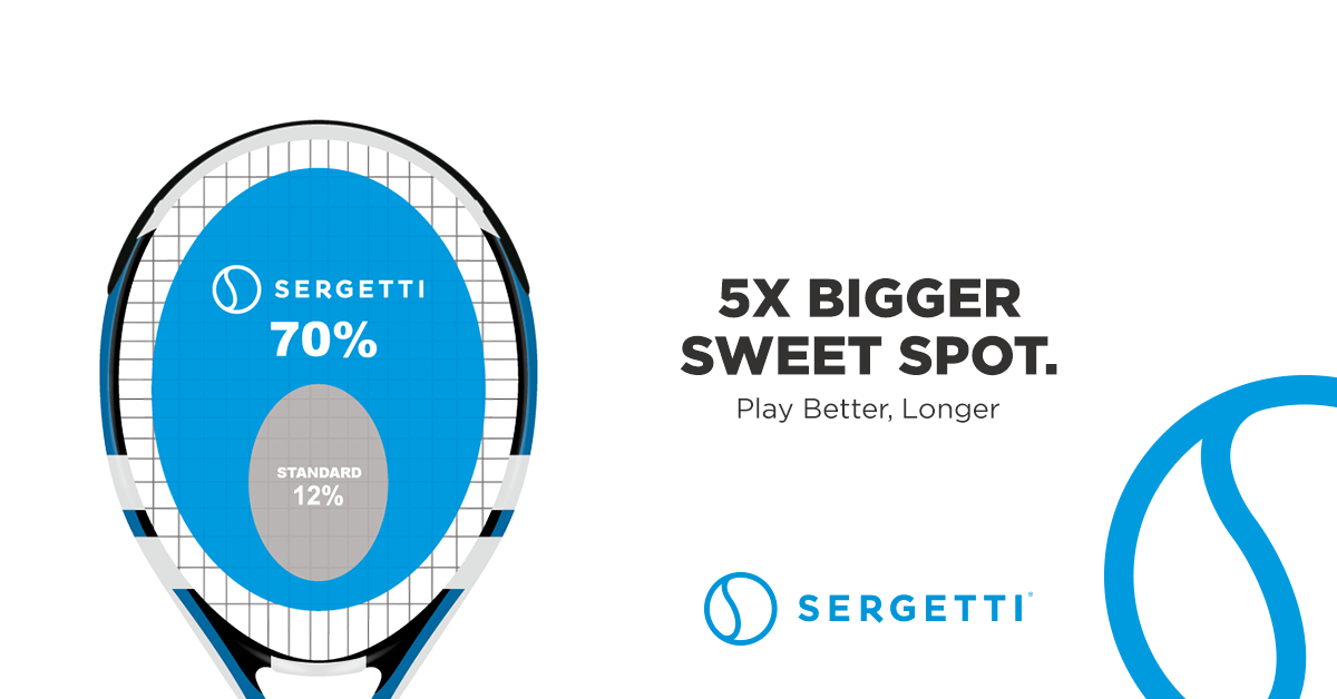 To optimize your performance on the tennis court, trust Sergetti’s technology and opt for a larger sweet spot!